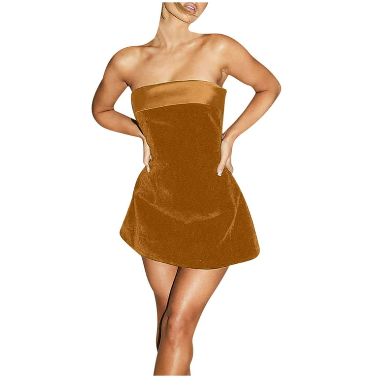 BiZtdJrK Women's Velvet Tube Top Dress Strapless Bodycon A-Line Mini Dress  Off The Shoulder Backless Party Club Dresses Gold L Today's Sales -  Walmart.com