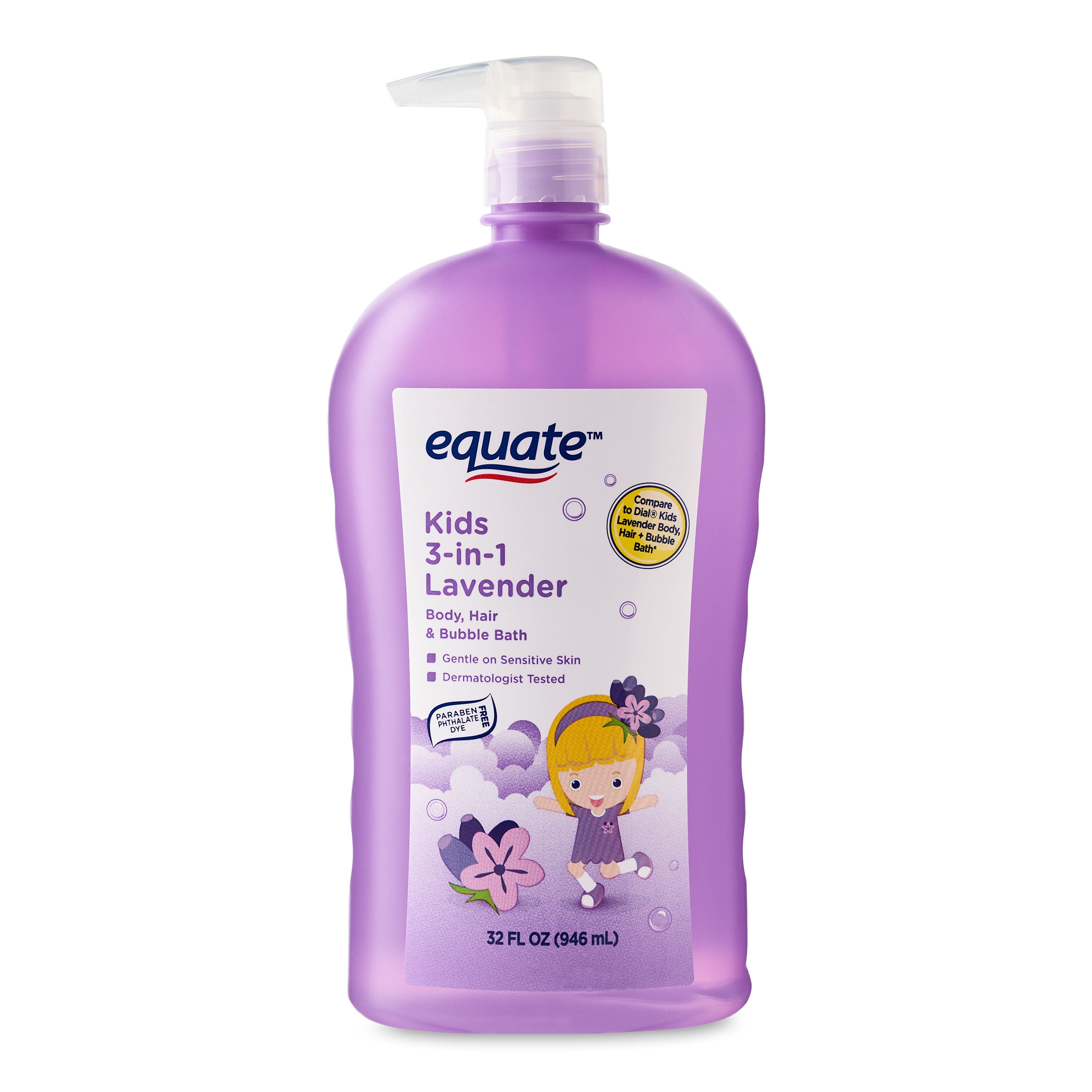 Equate Kids 3in1 Body, Hair, and Bubble Bath, Lavender, 32 fl oz