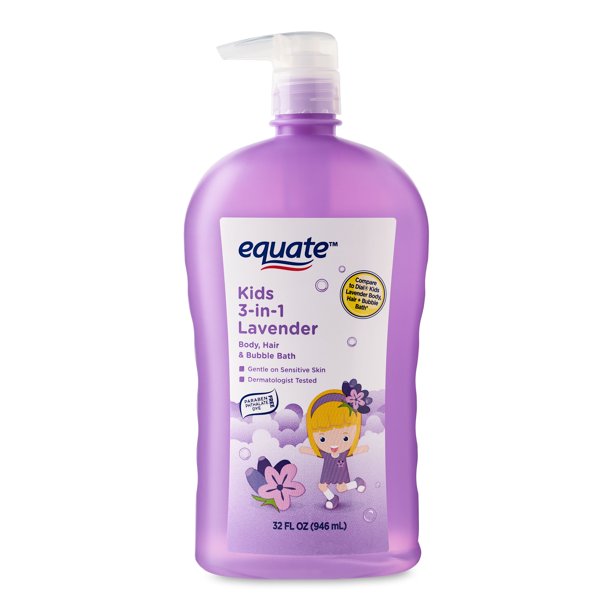 Equate Kids 3in1 Body, Hair, and Bubble Bath, Lavender, 32 fl oz