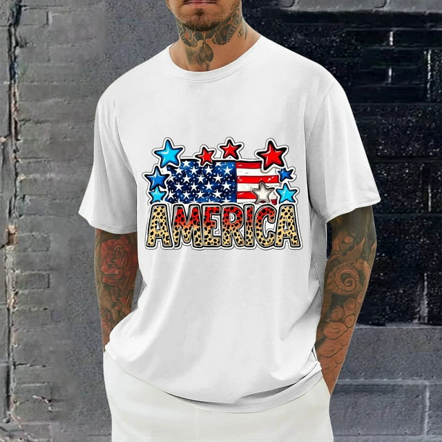 Tops para hombre, blusas y camisas de cuello redondo y manga corta para hombre, blusas casuales de moda con cuello redondo y estampado para hombre, blusas de poliéster para hombre.