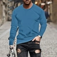 thumbnail image 2 of KeShDi Long Sleeve T Shirt Men Button Down Shirt Men Fashionable Men's Solid Color Long Sleeved Round Neck Casual and Comfortable Blue S, 2 of 5