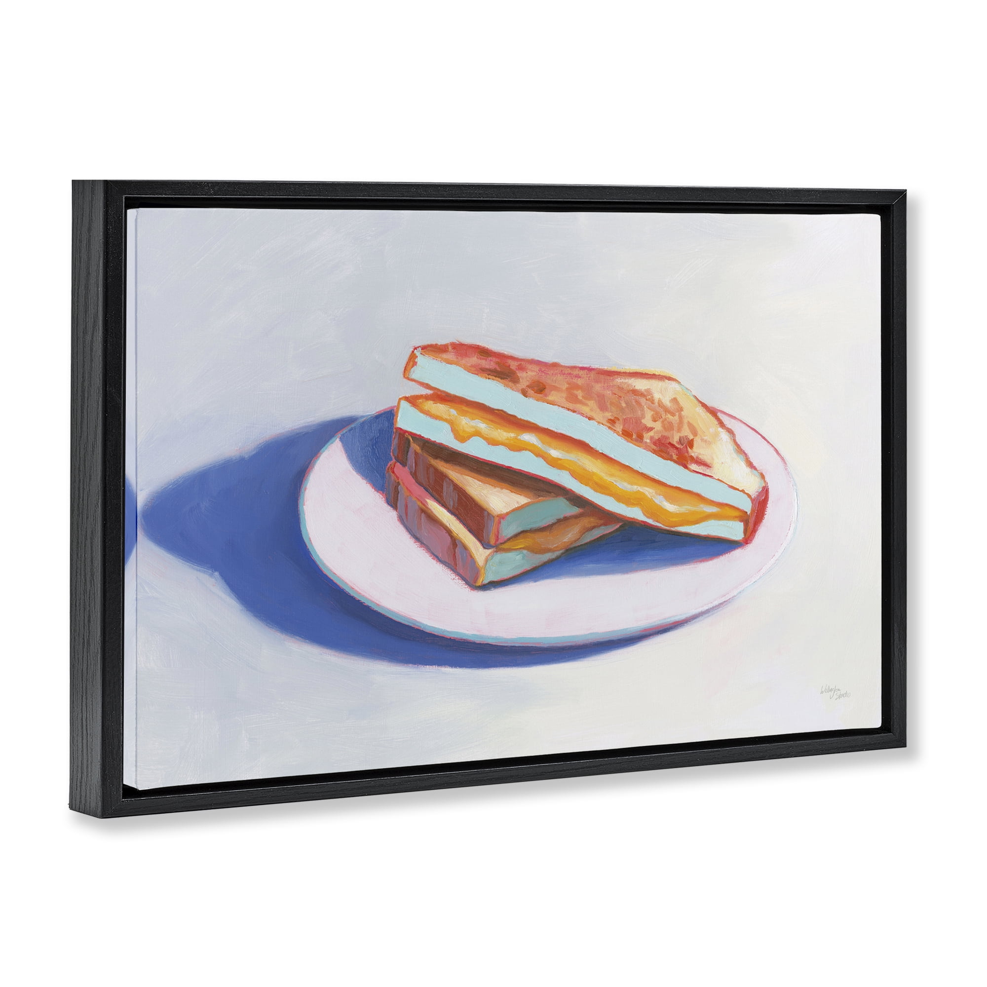 Stupell Industries Grilled Cheese Meal Food & Beverage Painting Black Floater Framed Canvas Art Print Wall Art, 25 x 17