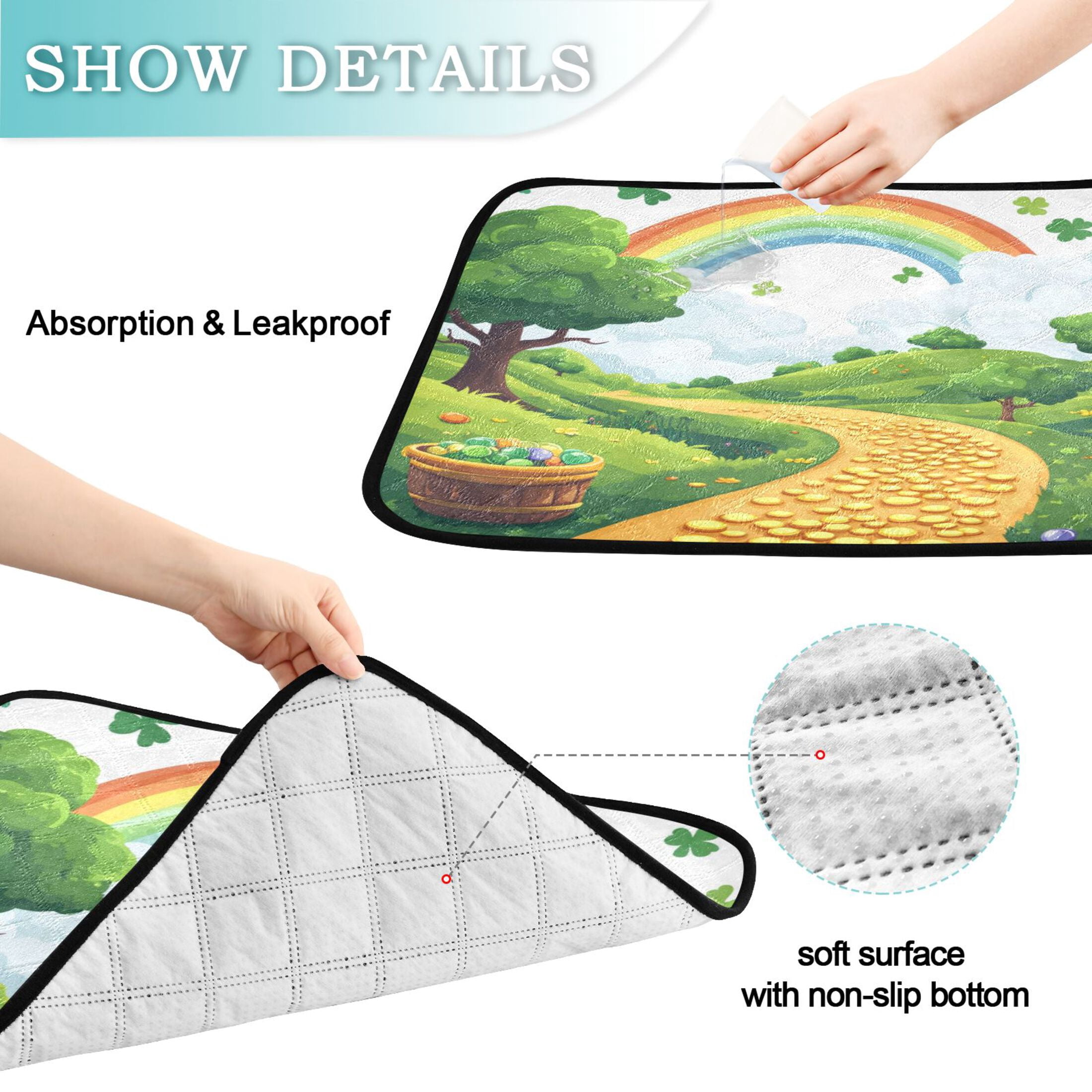 Qxltty Stpatricks Day Money Road Cat litter Pads Pet Set of 3 Diaper Mats Center Anti-leakage Layer Absorbent Soft and Comfortable