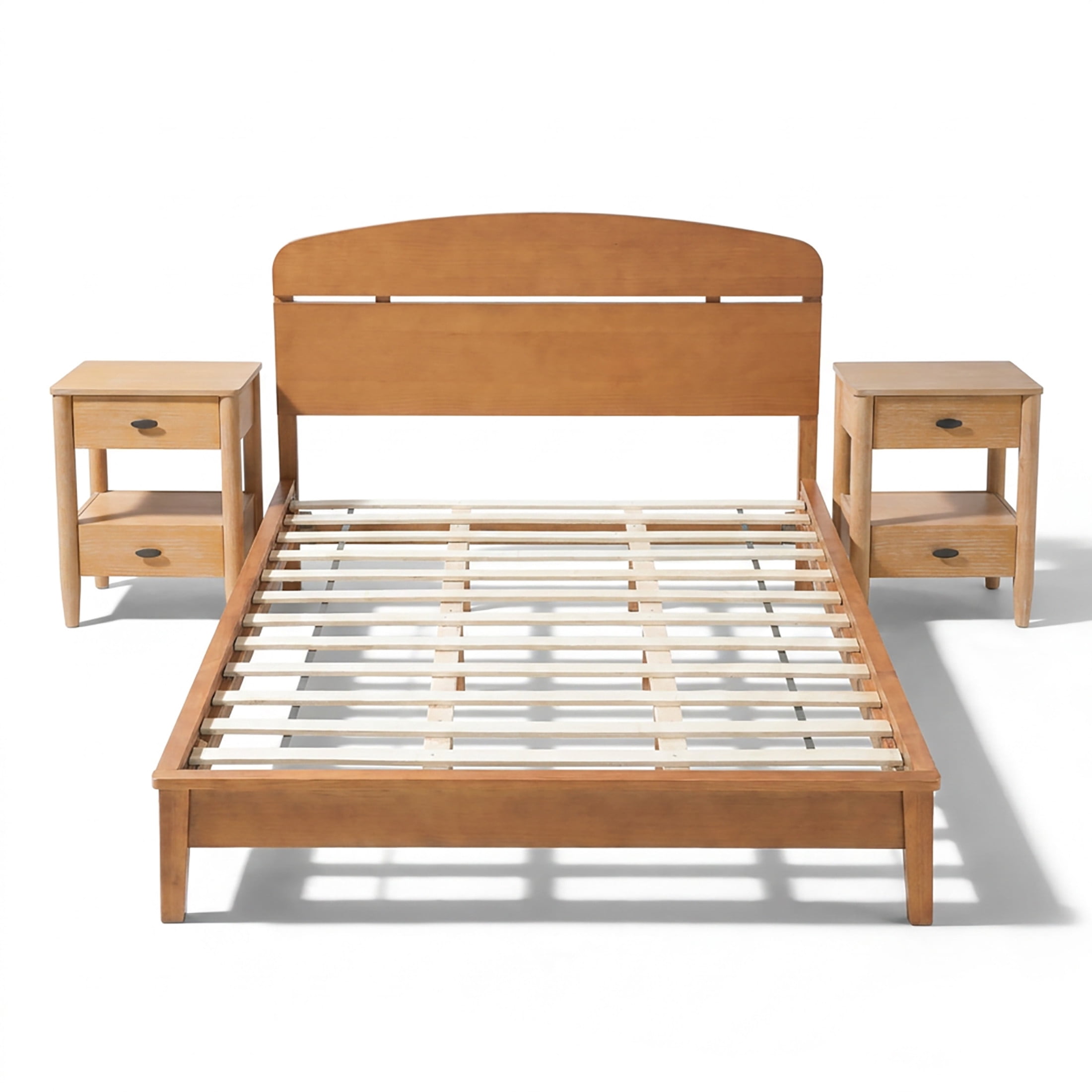Christopher Knight Home King Platform Bedroom Set, Curved Headboard Bed with 2 Nightstands, Light Brown+Natural