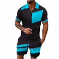 thumbnail image 2 of Frnrwgo Mens 2 Piece Short Set Color Block Half Zip Collared Short Sleeve Shirts and Shorts Casual Summer Outfits, 2 of 3