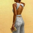 thumbnail image 2 of Danhjin Sexy Jumpsuits for Women Elegant Clubwear Deep Cerw Neck Wide Leg Pants Long Sleeve Rompers Sparkly Jumpsuits with Belt on, 2 of 5