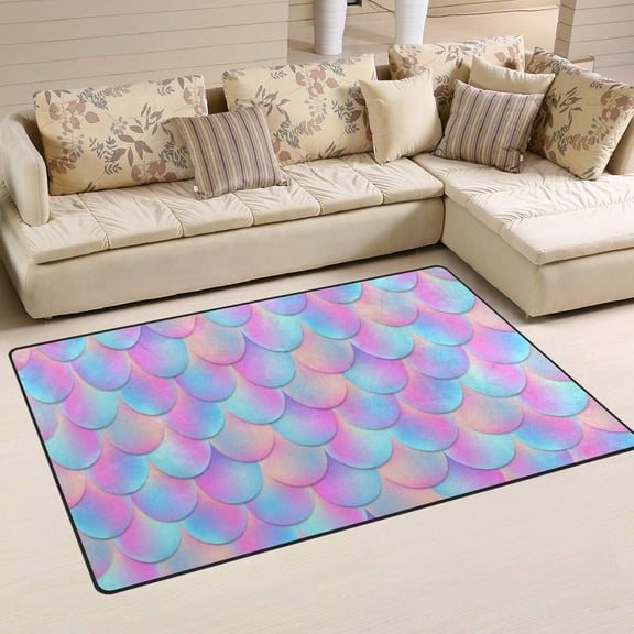 SKYSONIC Holographic Mermaid Tail Area Rug Carpet for Living Room Bedroom 31"x20"