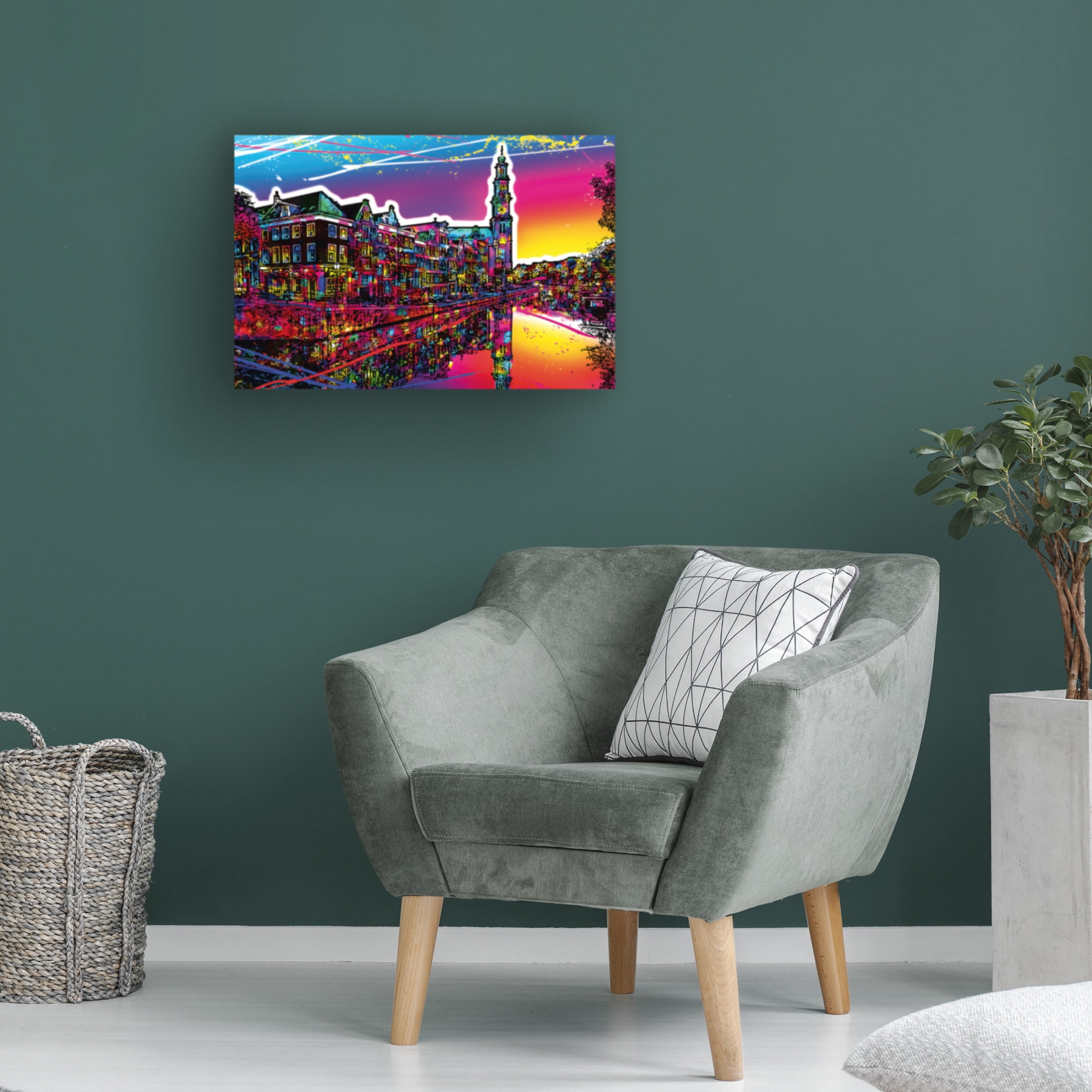 Canvas Wall Art - Ray Heere 'Colorful Cityview Of Amsterdam Westertoren' Wall Art for Living Room, Bedroom, or Office Décor by Trademark Fine Art - 24 x 16 Inches