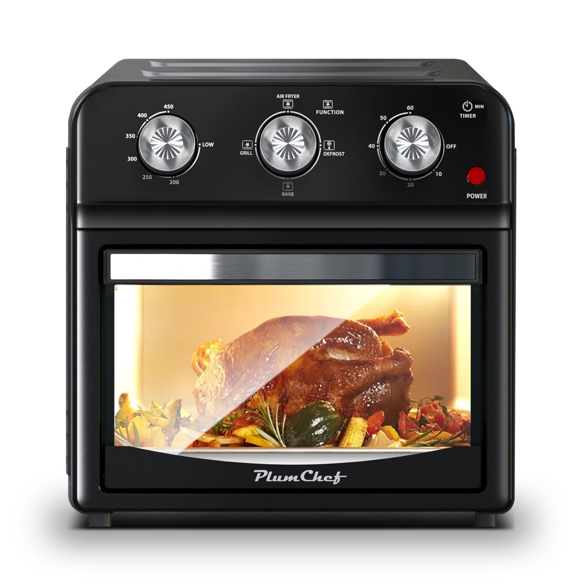 12 Quart Air Fryer Convection Toaster Oven  1500W 7-in-1 Multifunction  Roast  Bake  Grill  Broil  Toast  Dehydrate  Defrost  with 4 Cooking Modes  Stainless Steel & Black Finish