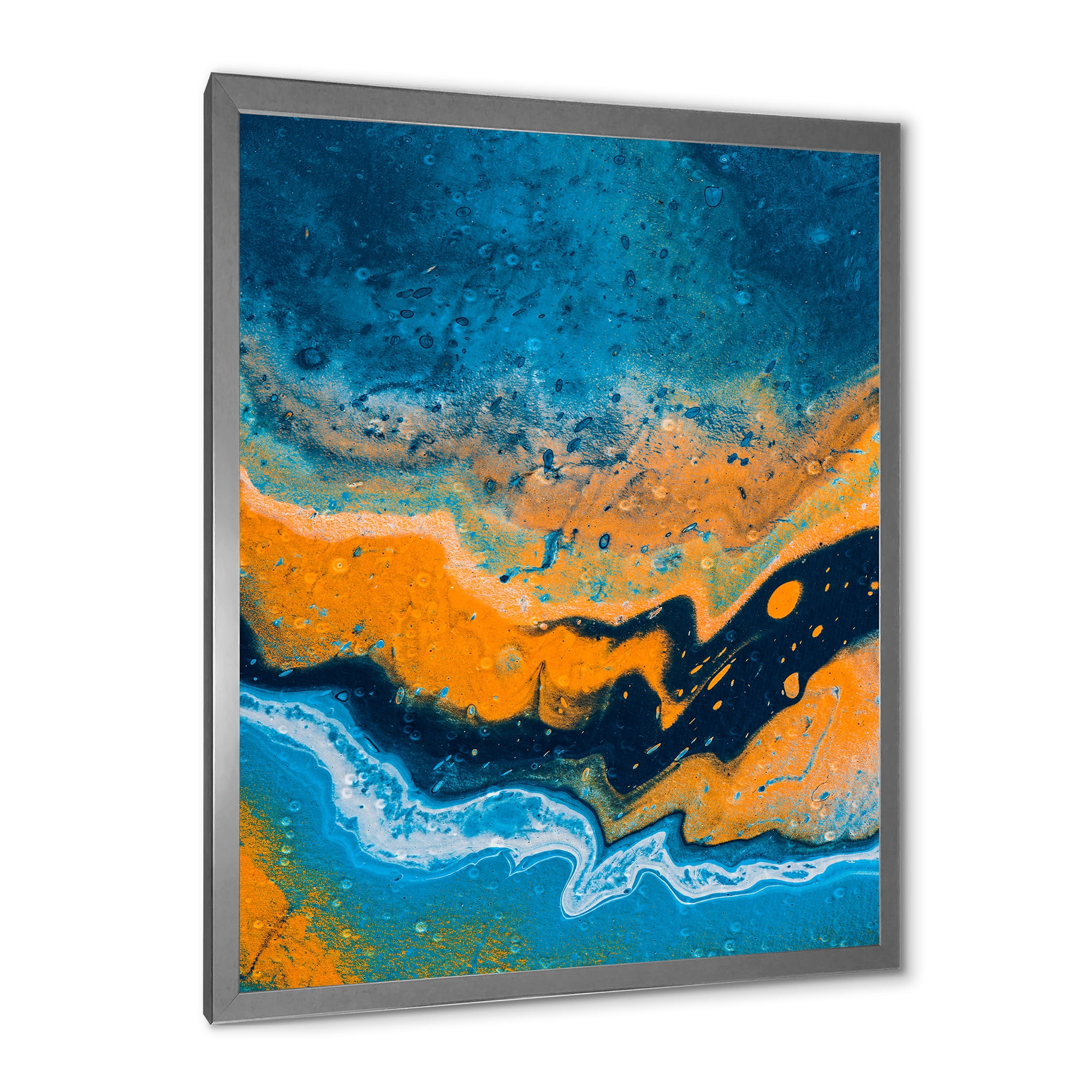 Designart 'Abstract Marble Composition In Orange and Blue IV' Modern Framed Art Print