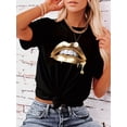 thumbnail image 1 of Golden Lips Print Casual Sports Tee, Short Sleeves Round Neck Running Fitness T-shirt Top, Women's Activewear Tee For Adult, Men, Women, Teen, Teenager, Adolescent, Youth, 1 of 7