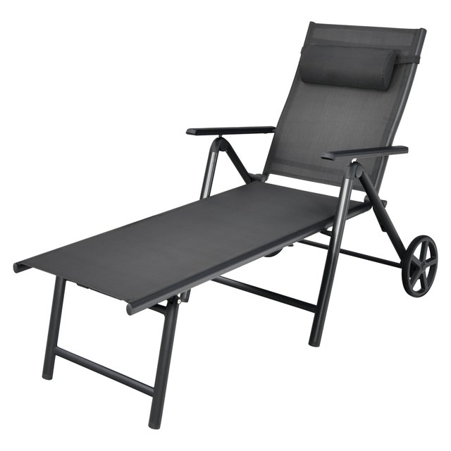 Patiojoy Chaise Longue Pliante d'Extérieur pour Patio Portable Plus Longue avec Roues et Dossier Réglable