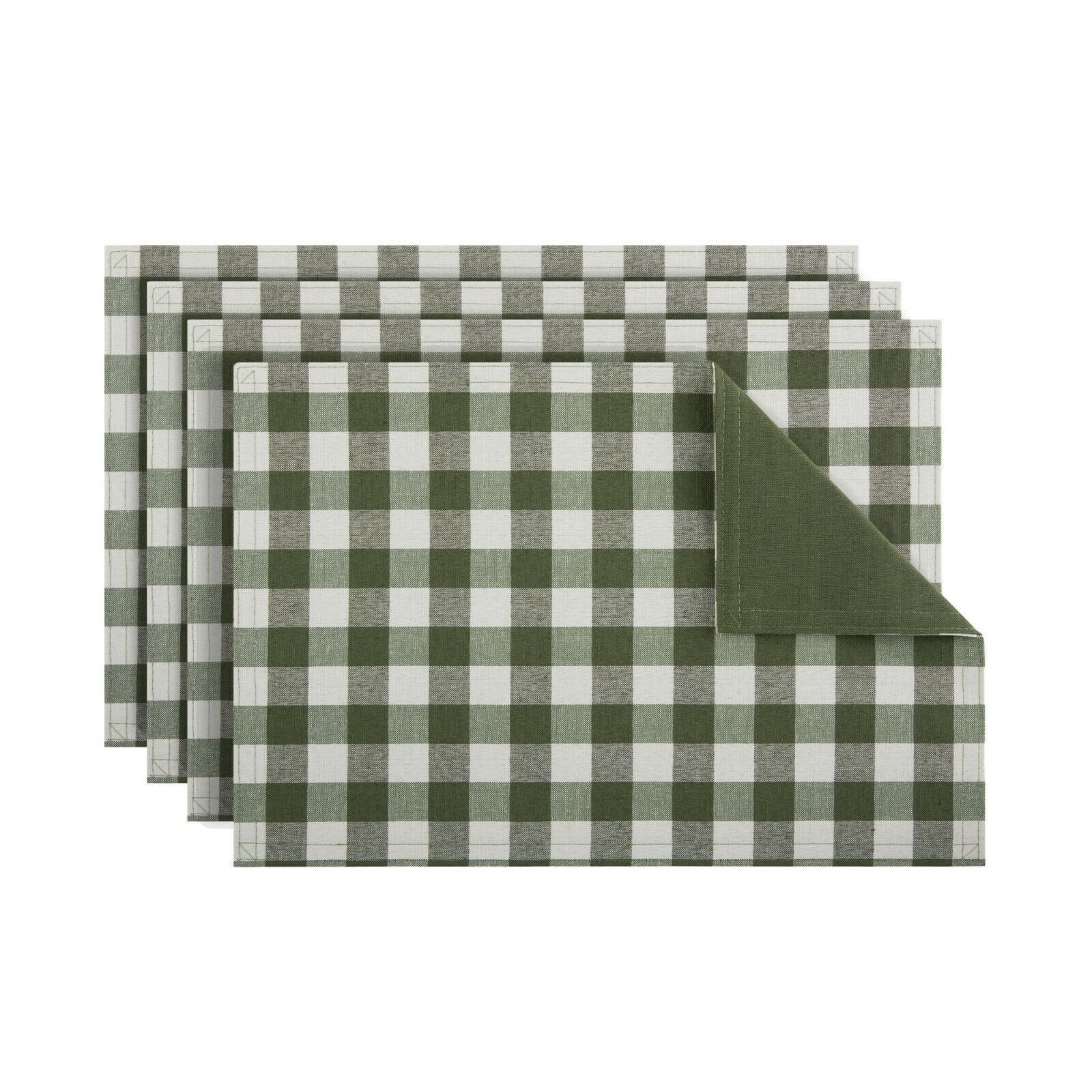 Placemats Set of 2 Green Gingham Check with Lace Country Cottage Decor 