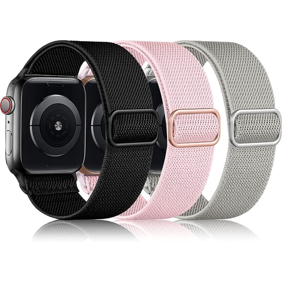 PINHEN 3 Pack Stretchy Nylon Solo Loop Band Compatible with Apple Watch Band 41mm 40mm 38mm, Soft Nylon Elastic Braided Wristband for iWatch Series 9 8 7 6 5 4 3 2 1 Ultra SE Women