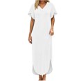 thumbnail image 5 of zbxnLI Summer Dress for Womens V Neck Short Sleeve T Shirt Dresses Casual Loose Beach Vacation Long Sundress, 5 of 7