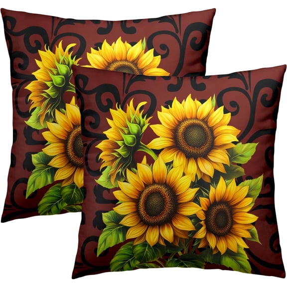 Sunflower Floral Throw Pillow Covers 18x18 Inch Abstract Boho Decorative Pillow Case Set of 2 Couch Cushion Cover for Home Sofa Bedroom