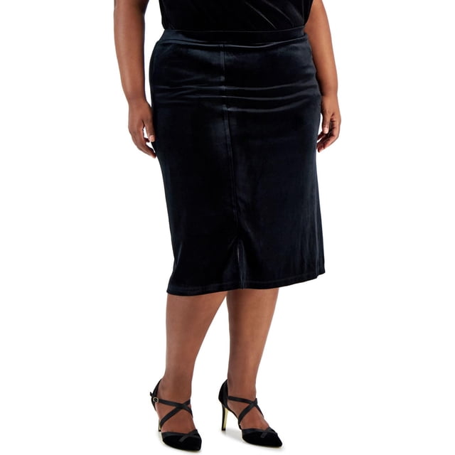Kasper Womens Pull On Velvet Midi Skirt, Black, Plus Size, 2X