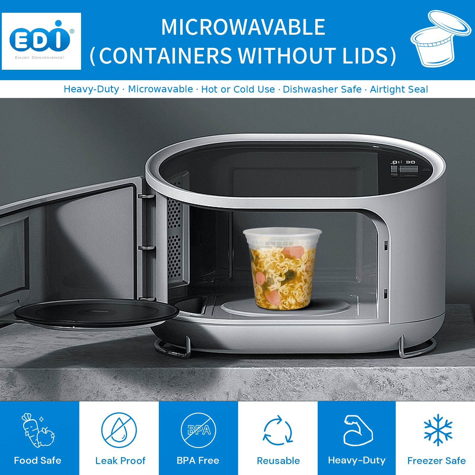 [EDI-Round Deli Containers (12 oz, 50)] Plastic Deli Food Storage  Containers with Airtight Lids, Microwave-, Freezer and Dishwasher-Safe, BPA Free, Heavy-Duty, Meal Prep, Leakproof