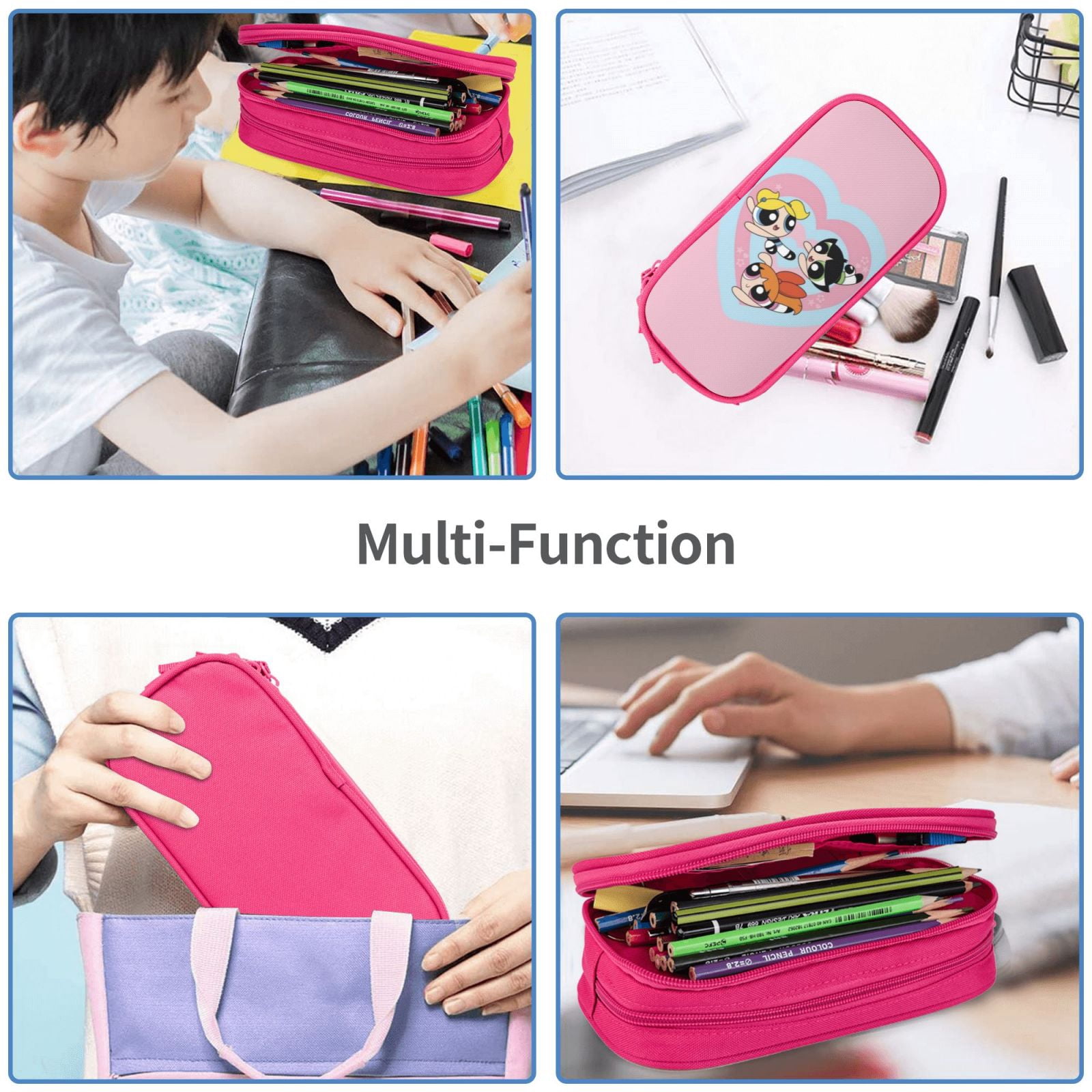 The Powerpuff Gi-rls Pencil Case Large Capacity Pencil Pouch Pen Bag Office Stationery Organizer Travel Makeup Bag Pink