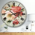 thumbnail image 2 of DesignArt Red Painted Flowers on Vintage Postcard I Large Wall Clock, 2 of 2