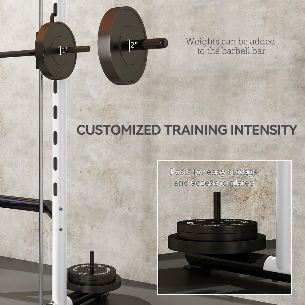 Barara King Adjustable Multi-Functional Racks with Pull Up Bar and Barbell Bar, Barbell Racks for Home Gym, White