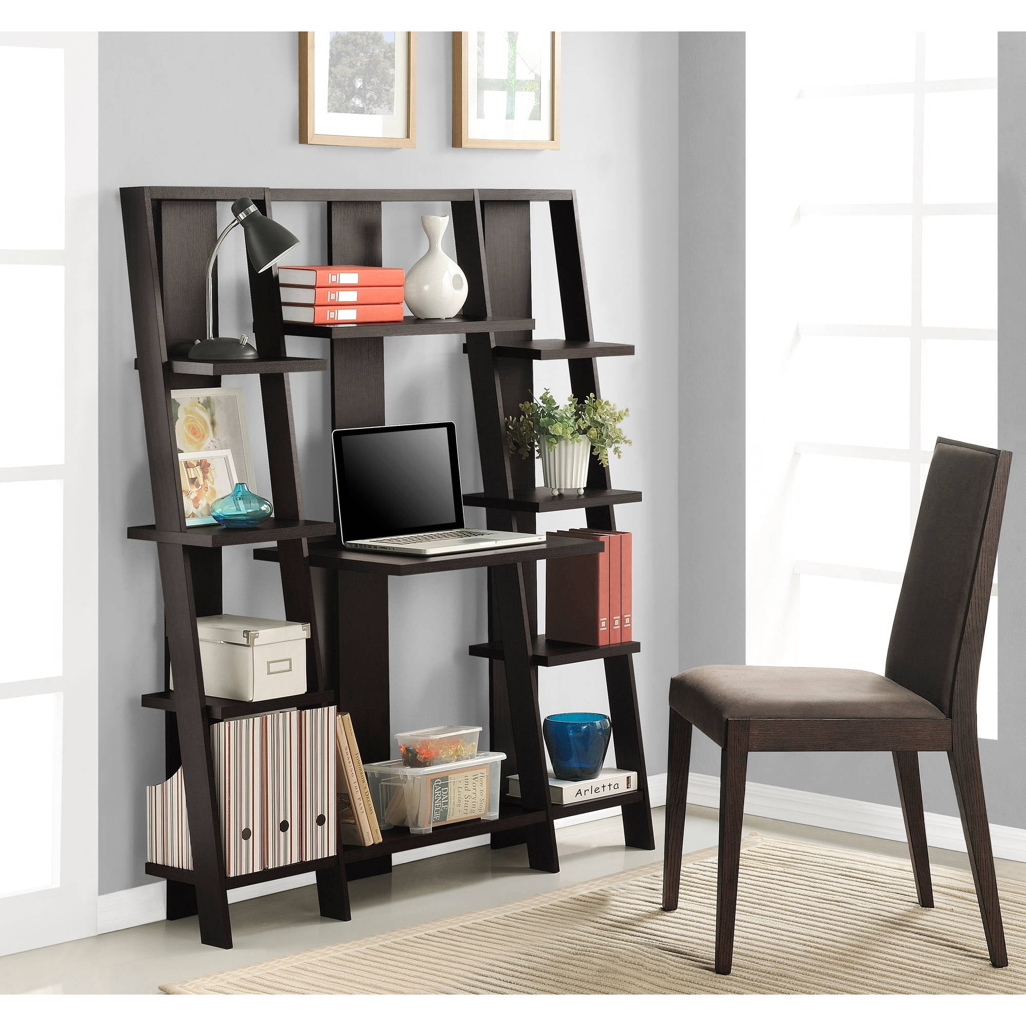 Ameriwood Home 59 Gradient Ladder Desk Bookcase Espresso Walmart Com Walmart Com