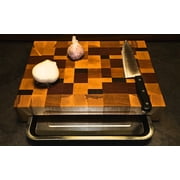End Grain Cutting Board with Stainless Steel Tray