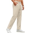 thumbnail image 5 of TKKCS Mens Soild Straight Leg Pants- Drawstring Casual Relaxed Fit Elastic Waist Flat Front Pants With Pockets Beige Size XL, 5 of 5