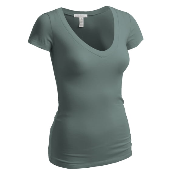 emmalise women's plain short sleeve t-shirt v-neck top junior & plus sizes