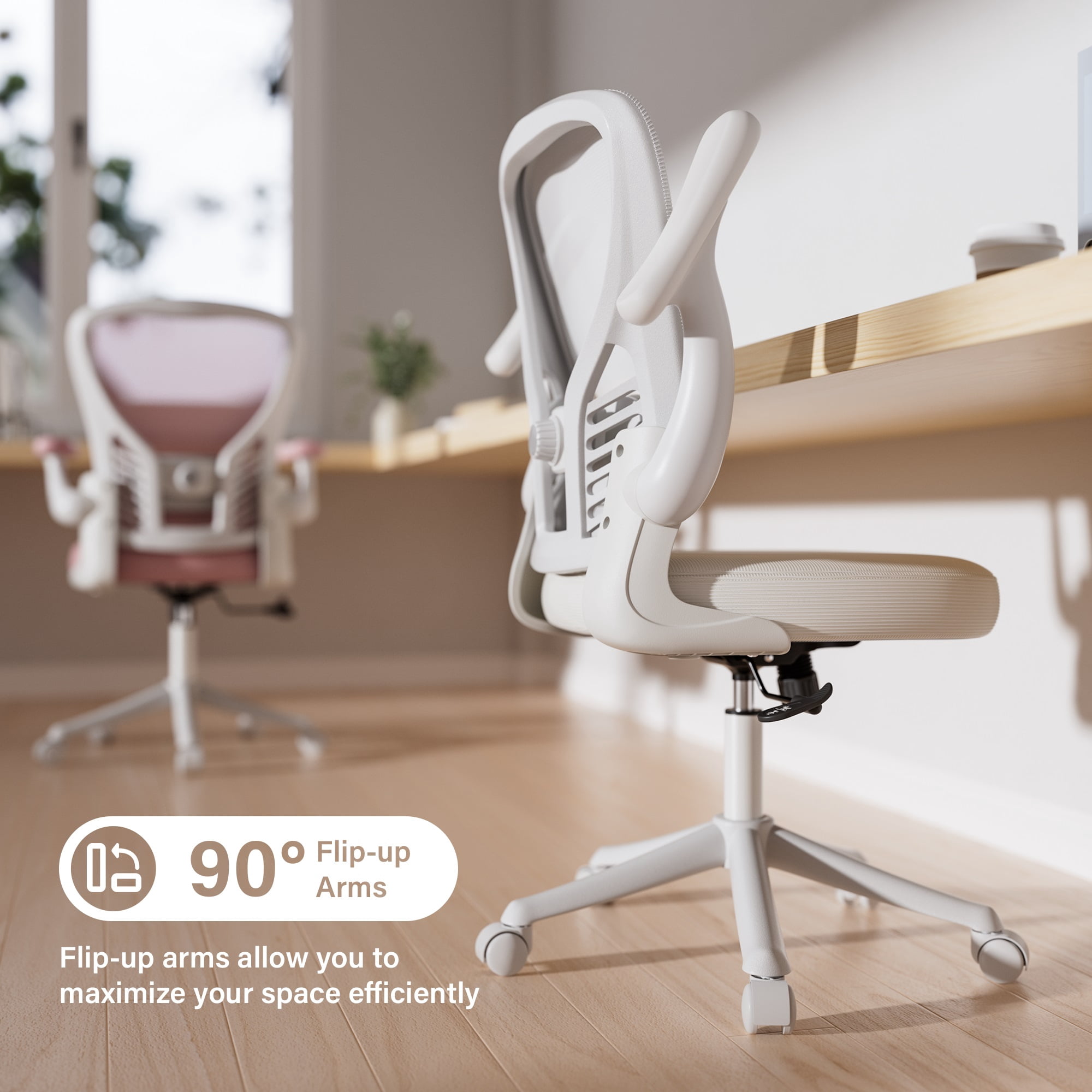 Ninecer Ergonomic Mesh Office Chair, Mesh Back Office Chair with Flip-up Arms, Swivel Computer Desk Chair with Lumbar Support for Adult, White