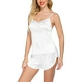 thumbnail image 2 of MSJUHEG Pajama Sets For Women 2 Piece Womens Pajamas Silk Pajamas For Women Solid Color Leisure Polyester 1 Top And 1 Pair Of Pajama Pants Sleepwear Sets Scoop Neck Sleeveless Slim-Leg White L, 2 of 8