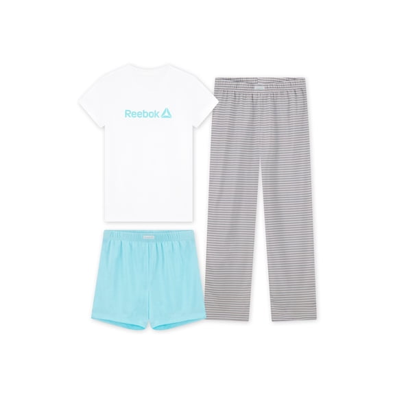 Reebok Girls’ Sleepwear, 3-Piece Tee, Short & Pant Pajama Set, Sizes S - XL