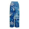 thumbnail image 6 of Women's Loose Wide Leg Pants, Christmas Print Elastic Waist Drawstring, Casual Pocket Trousers, Comfortable Lounge Pants for Holiday and Home,Light Blue,S, 6 of 6