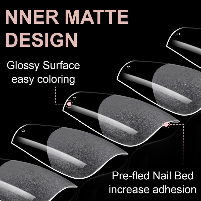 300Pcs Transparent Half Matte Soft Gel Nail Tips Full Cover Nail Gel Tips For Extension Capsules Almond Coffin False Short Nails