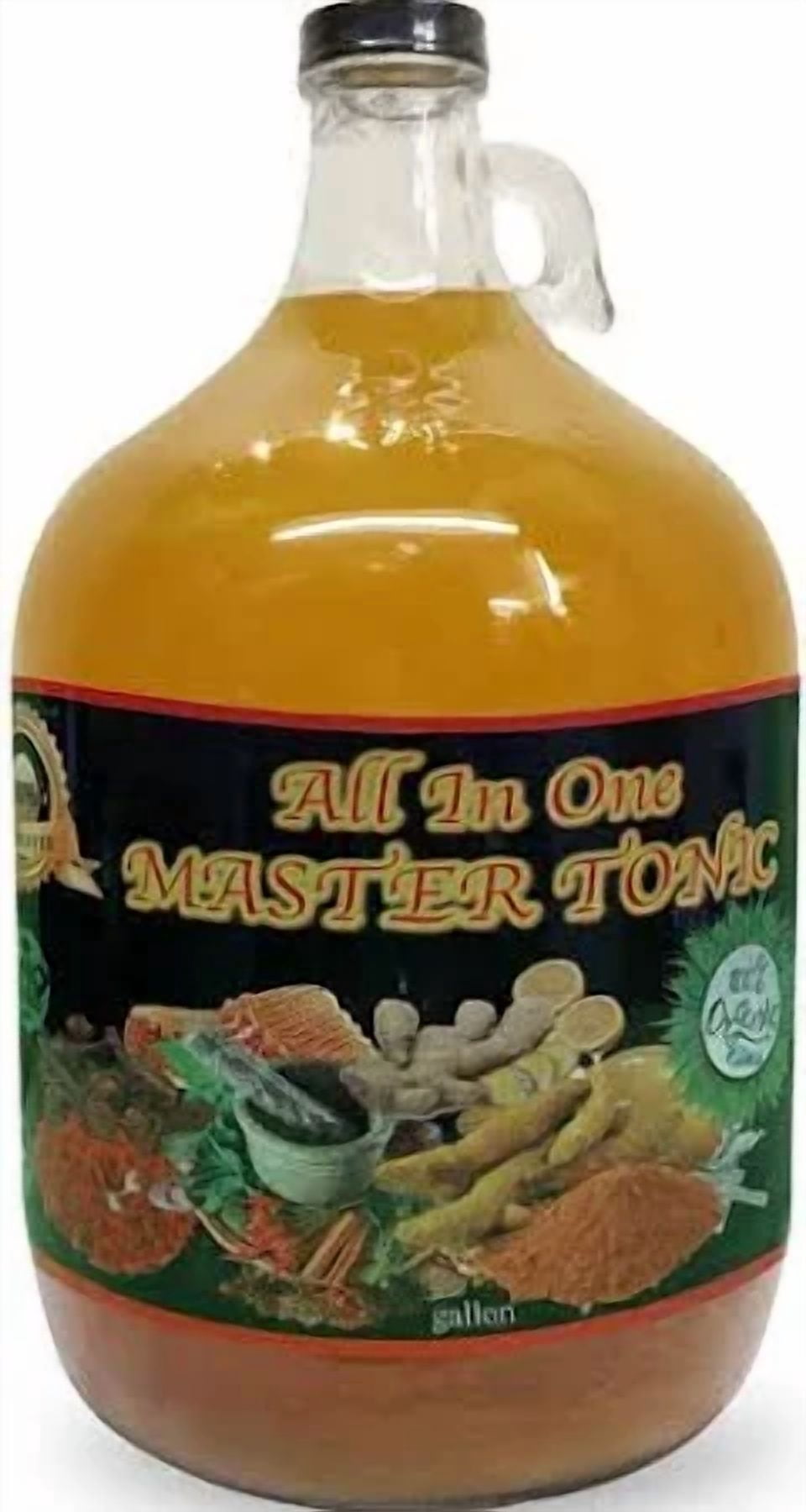 All in One Master Tonic juice with cinnamon, cloves, apple cider vinegar, lemon, ginger, turmeric, cayenne pepper, honey | USDA Certified Organic - 128 Oz