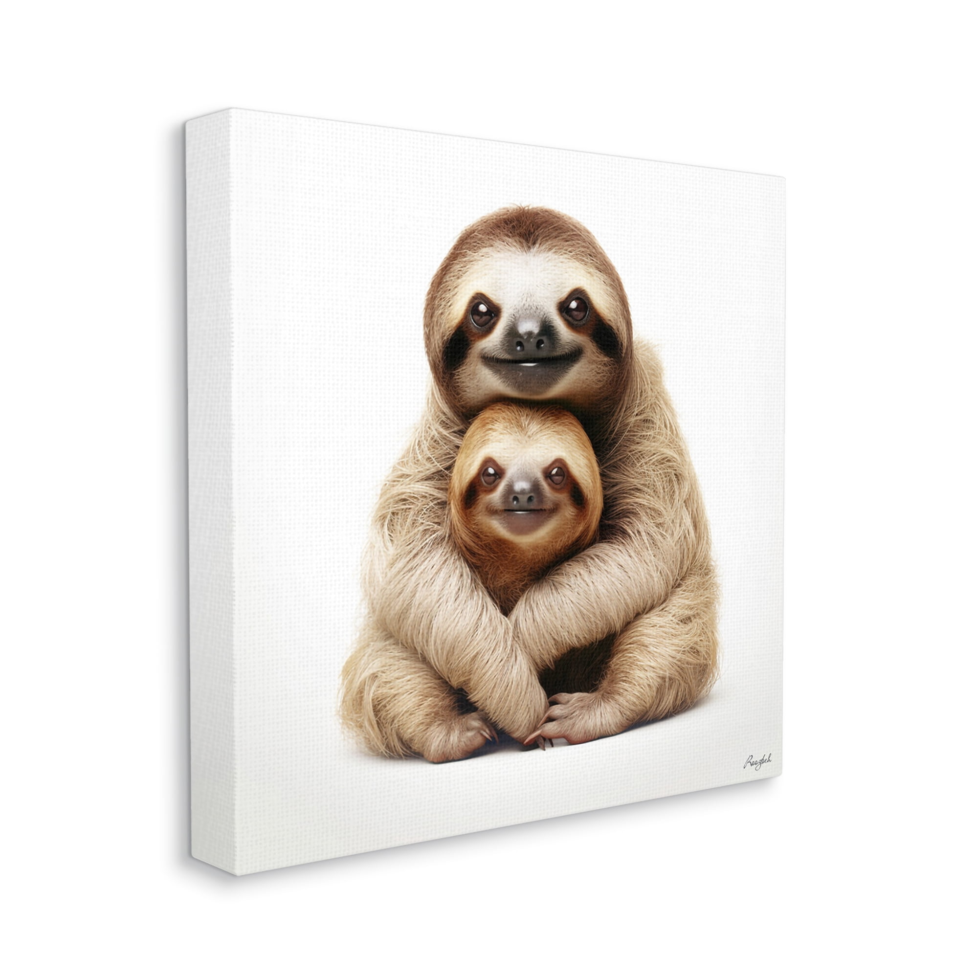 Stupell Industries Sloth & Baby Smiling Animals & Insects Painting Gallery Wrapped Canvas Art Print Wall Art, 30 x 30