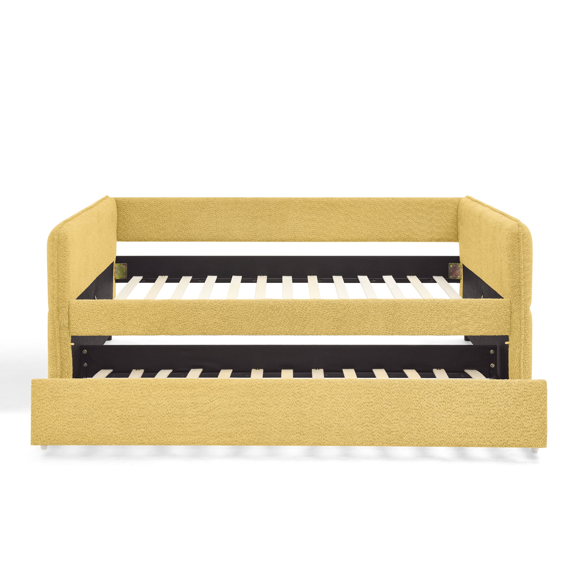 Mintazer Full Upholstered Daybed with Trundle, Boucle Fabric Sofa Bed for Living Room & Bedroom, Yellow