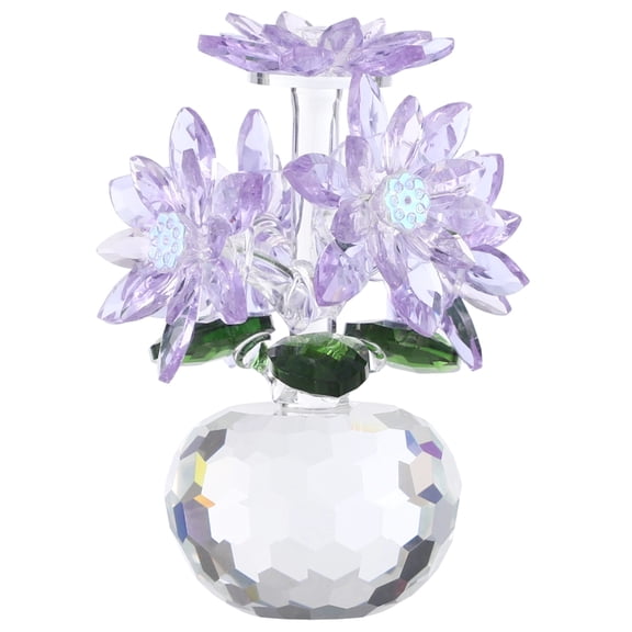 Crystal Purple Daisy Figurines, Crystal Flowers Daisy Decor, Small Paperweight Ornament with Present Box, Floral Collectible, Table Centerpiece for Home Decor