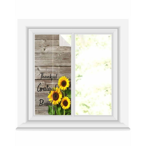 Window Privacy Film Farm Sunflower Stained Glass Window Film Decorative Sun Block Window Cover Positive Floral Vintage Brown Wooden Window Clings Static Adhesive Sticker for Bathroom 19.6"x39.3"