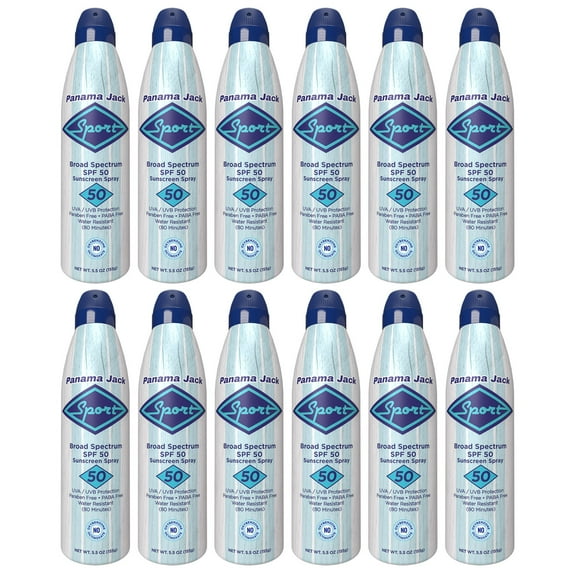 Panama Jack Sport Sunscreen Spray - SPF 50, Broad Spectrum UVA/UVB Protection, PABA, Paraben, Gluten & Cruelty Free, Water Resistant (80 Minutes), 5.5 OZ (Pack of 12)