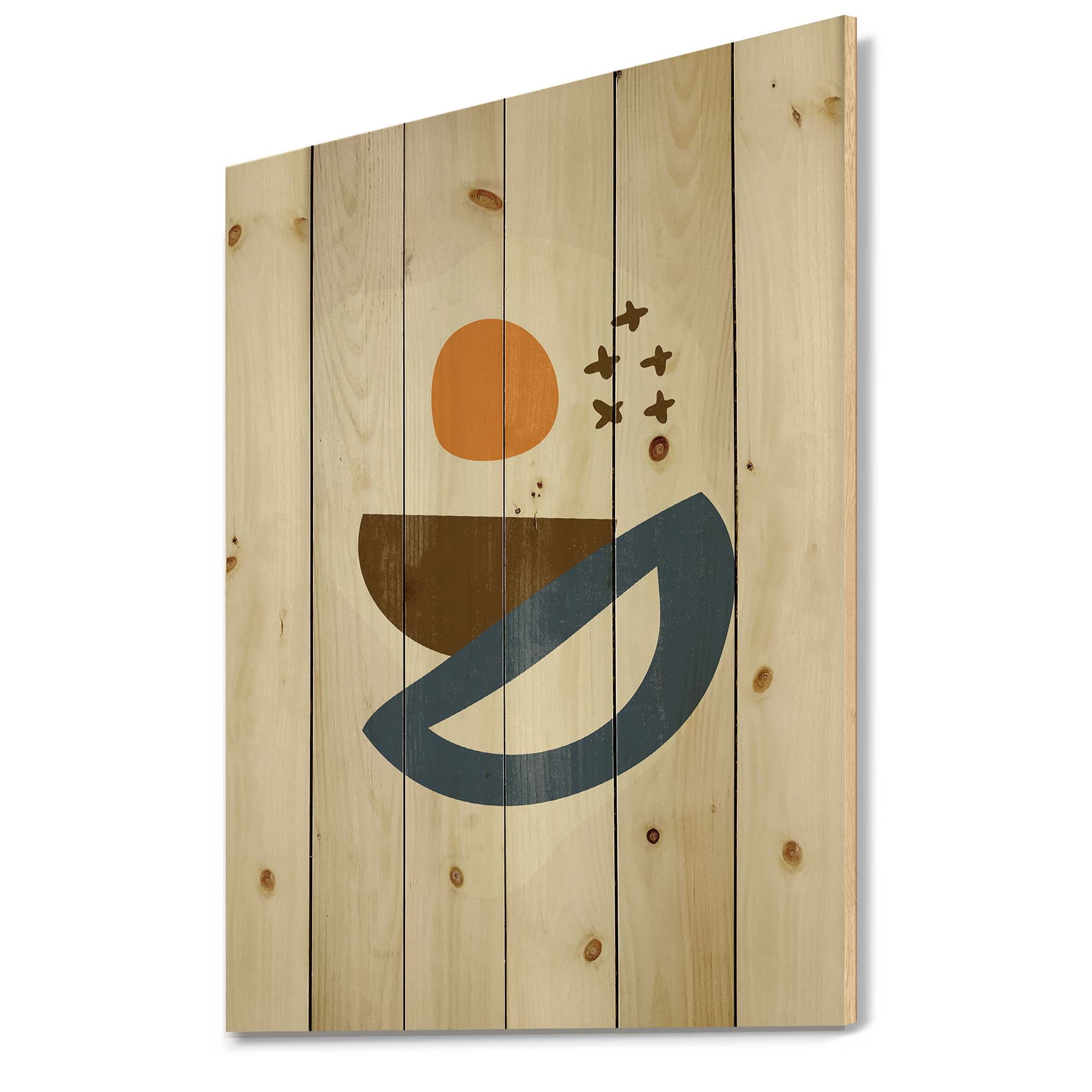 Designart 'Abstract Moon and Sun Geometric Print I' Modern Print on Natural Pine Wood