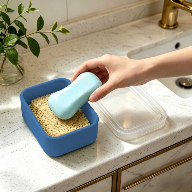 Travel Soap Case Silicone Leakproof Waterproof With Pad Portable Soap Container For Camping Gym Blue