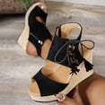thumbnail image 2 of Womens Sandals Wedge Sandals Plus Size Casual Fashion Peep Toe Open Back Side Zipper Lace Up Thick Sole Shoes for Summer Daily Walking, 2 of 9