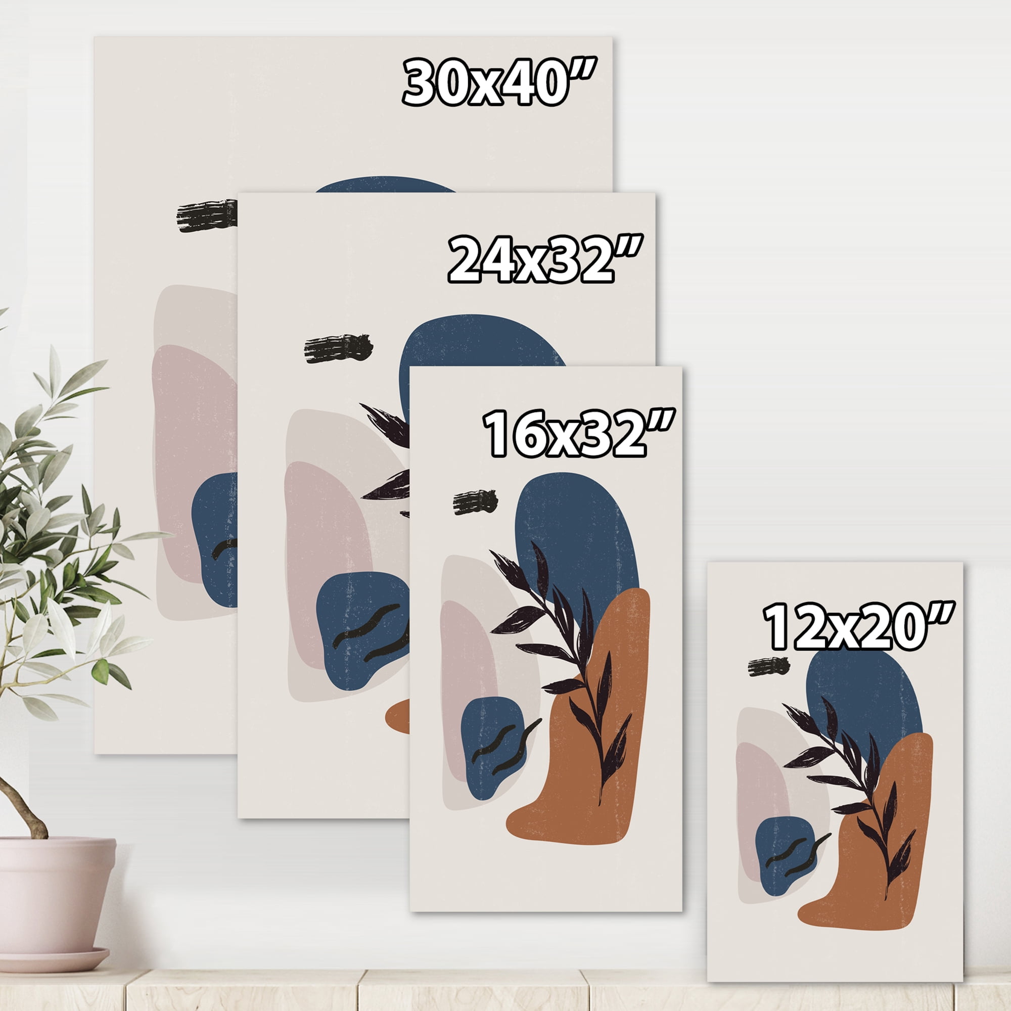 Designart ' Boho Minimalist Botanical Vintage Print ' Modern Canvas Wall Art Print