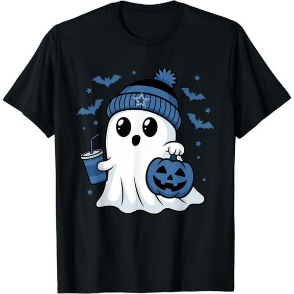 Halloween Cute Ghost T-Shirt, Vintage Ghost Graphic Tee, Blue Pumpkin Print Top for Women,Regular Fit，Fashion，cotton，black，S-5XL