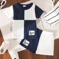 thumbnail image 2 of KPOPLK Toddler Baby Boy Clothes Outfits Set Summer 6 12 18 24M 2T 3T Boy Waffle Knit Short Sleeve T Shirt Shorts Set Clothes for Boys(18-24 Months,Blue), 2 of 6