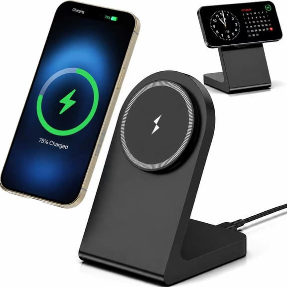 Geyo Magnetic Fast Wireless Charger Stand for iPhone 17 16 15 14 13 12 Series, for Samsung Galaxy S26 S25 S24 Series (with Magnetic Case) Black