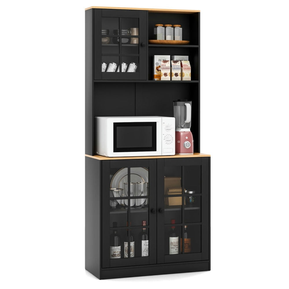 Finihen Kitchen Storage Cabinet, Buffet Sideboard, 72 Inch Freestanding Pantry Cabinet with Hutch and Adjustable Shelf, for Dining Room, Kitchen, Living Room, Black Finihen Kitchen Storage Cabinet, Buffet Sideboard, 72 Inch Freestanding Pantry Cabinet with Hutch and Adjustable Shelf, for Dining Room, Kitchen, Living Room, Black