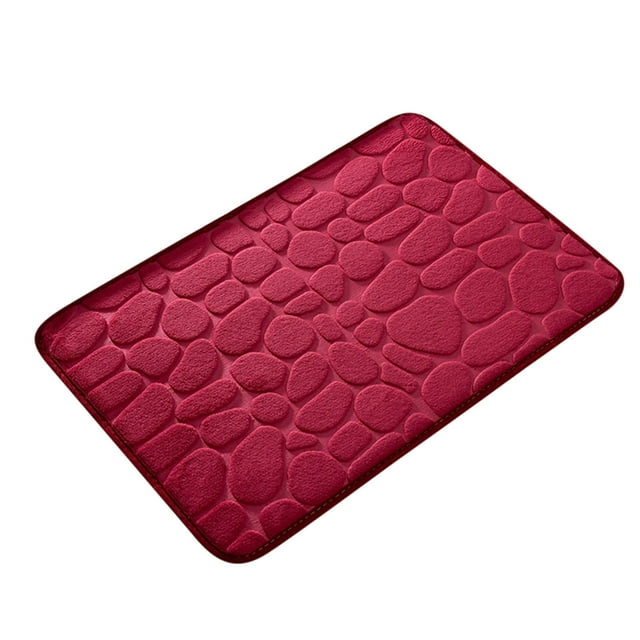 Red Foam Bath Rug Water Absorbent Washable Non Slip Bathroom Mat Embossed Design Polyester Pvc Backing 20X31 Inches For Shower Kitchen Entryway