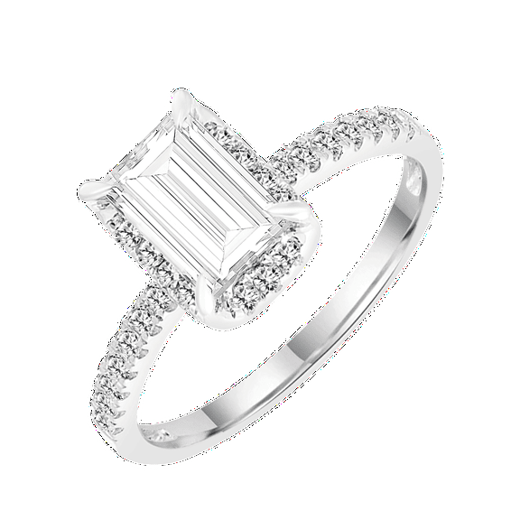 Brilliance Fine Jewelry Emerald 1.5 Carat Lab Grown Diamond Halo Engagement Ring in Sterling Silver